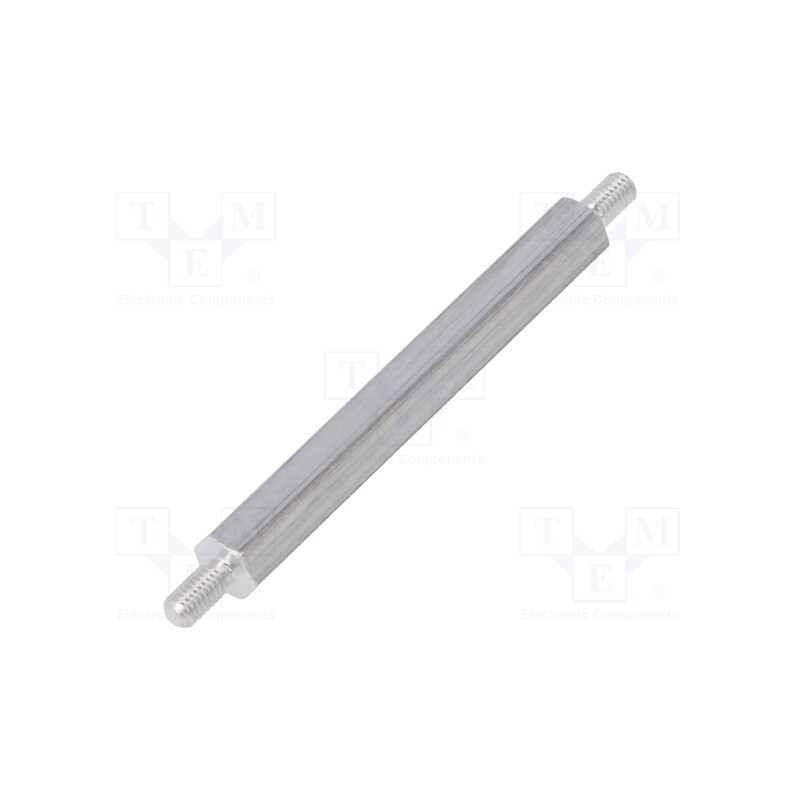 50 pcs : 434X45 - Screwed spacer sleeve, 45mm, Ext.thread: M3, hexagonal, aluminium