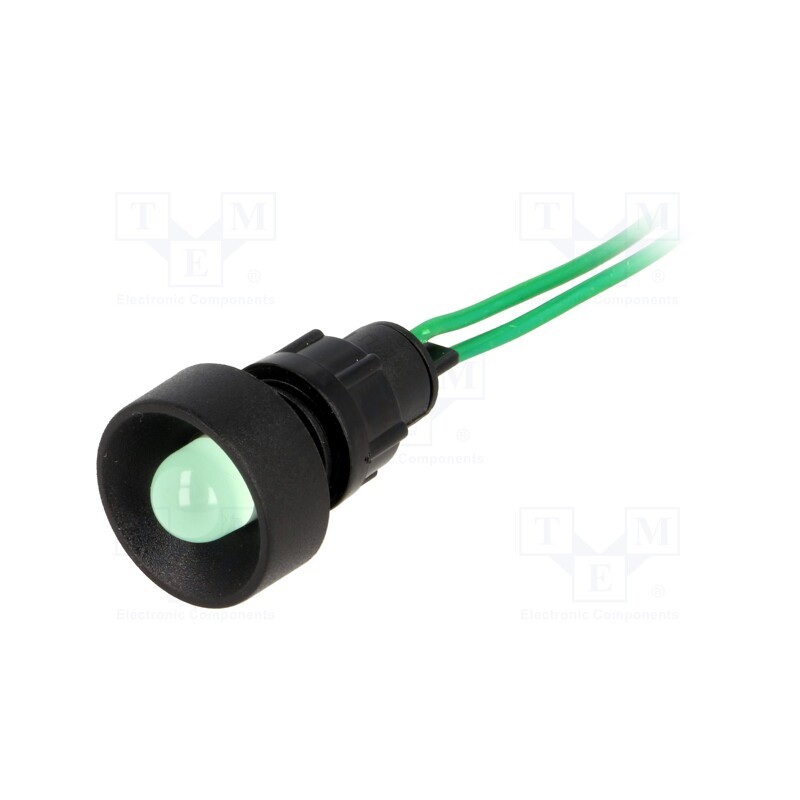 10 pcs : LG-D10-230AC - Indicator: LED, recessed, green, 230VAC, Ø13mm, IP40, leads 300mm