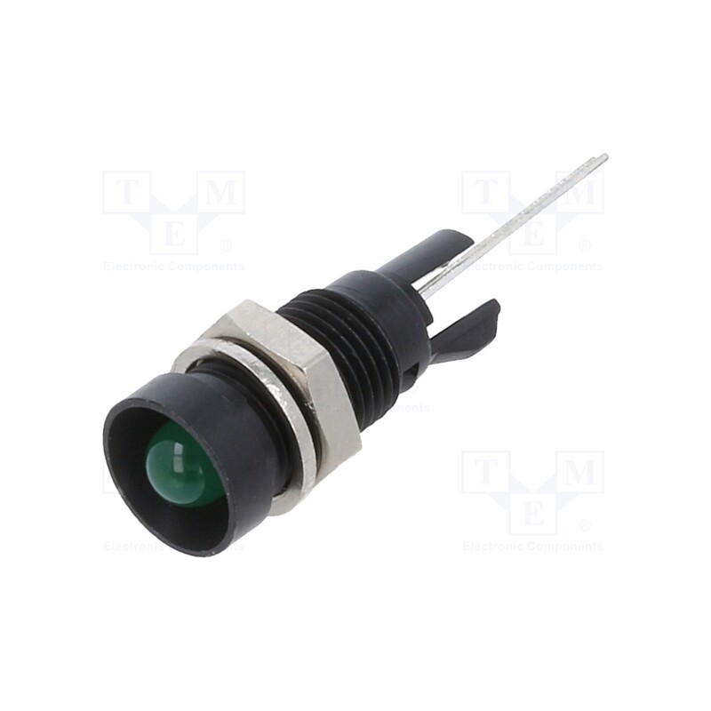 10 pcs : 2664.8083 - Indicator: LED, recessed, green, Ø8mm, for PCB, brass, ØLED: 5mm