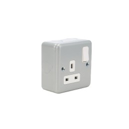 1 pcs - MK Electric Grey 1 Gang Plug Socket, 2 Poles, 13A, Type G - British, Indoor Use