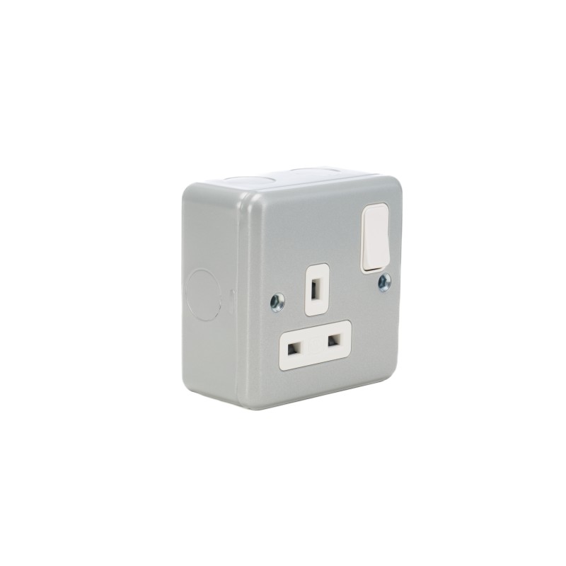 1 pcs - MK Electric Grey 1 Gang Plug Socket, 2 Poles, 13A, Type G - British, Indoor Use