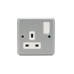 1 pcs - MK Electric Grey 1 Gang Plug Socket, 2 Poles, 13A, Type G - British, Indoor Use