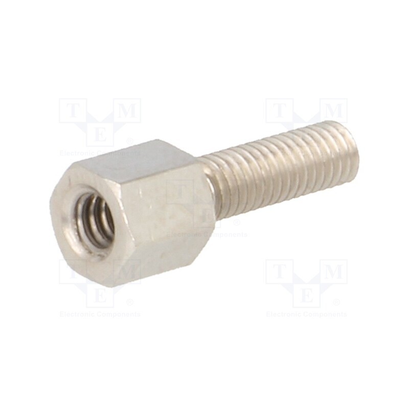 50 pcs : 2103X05/10 - Screwed spacer sleeve, 5mm, Int.thread: UNC4-40, Ext.thread: M3