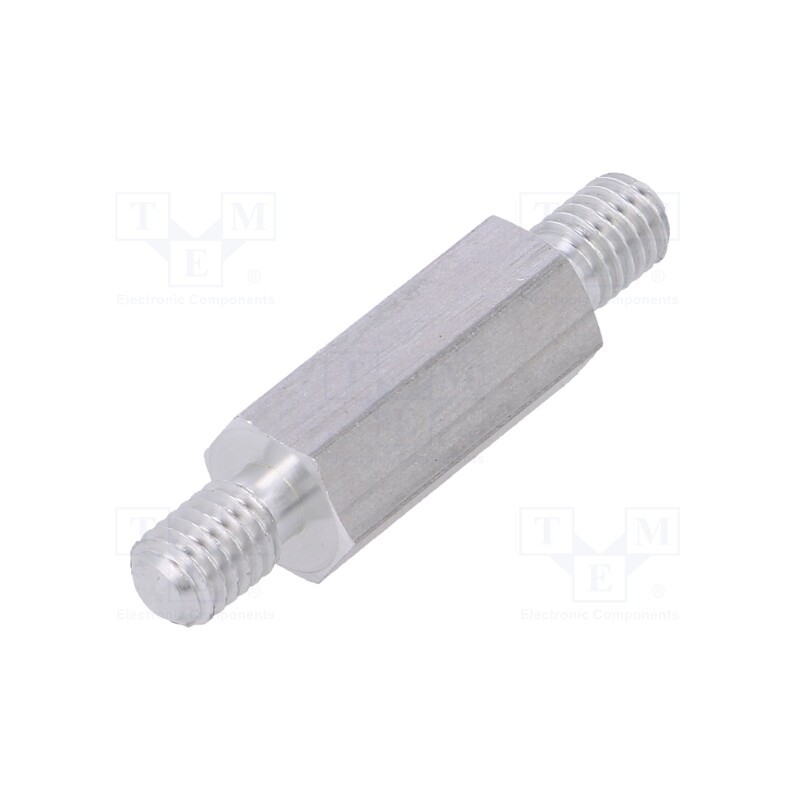 50 pcs : 438X18 - Screwed spacer sleeve, 18mm, Ext.thread: M5, hexagonal, aluminium