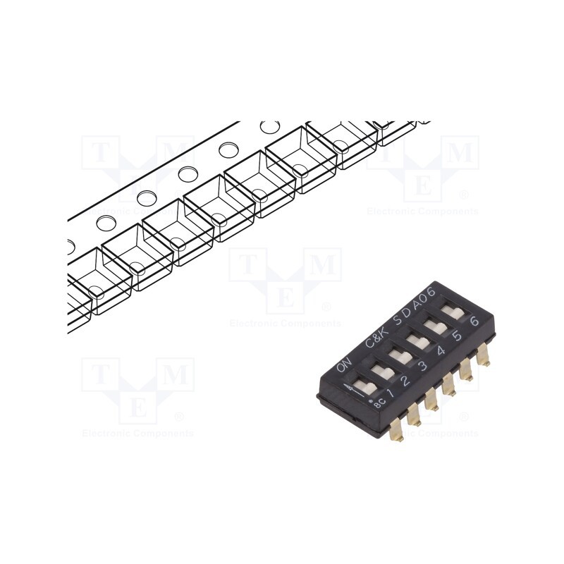 10 pcs : SDA06H0SBR - Switch: DIP-SWITCH, Poles number: 6, OFF-ON, 0.025A/24VDC, Pos: 2