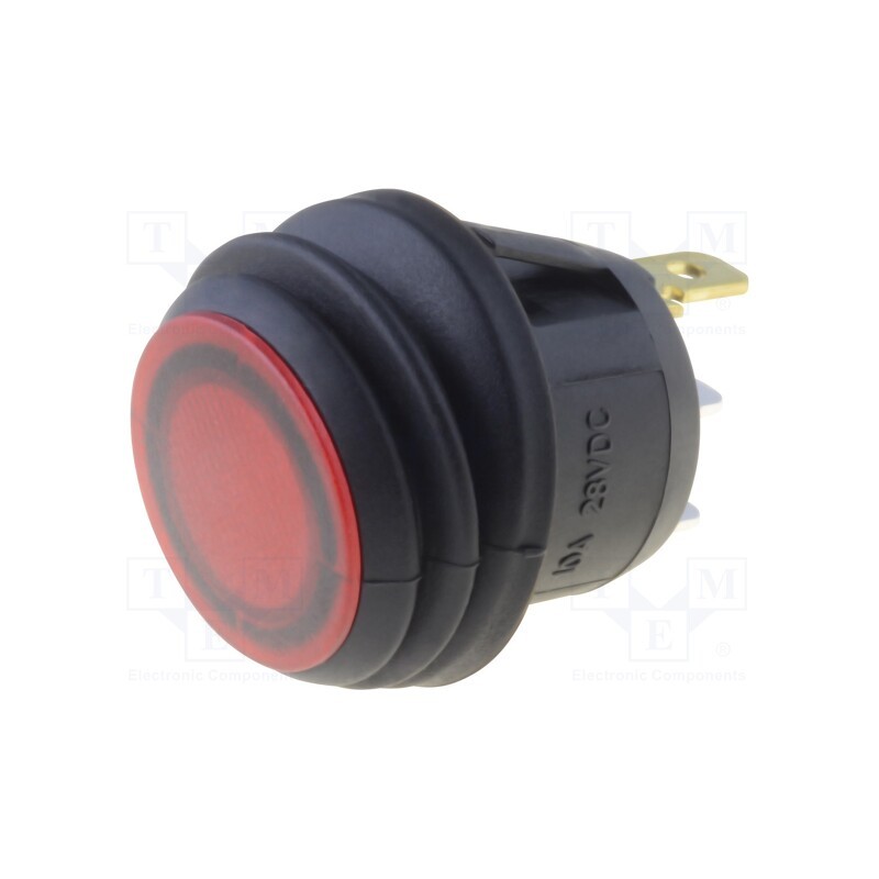 10 pcs : R13-112B8F-02-BRNN-0A-L2 - ROCKER, SPST, Pos: 2, OFF-(ON), 10A/28VDC, red, IP65, LED, 50mΩ, round