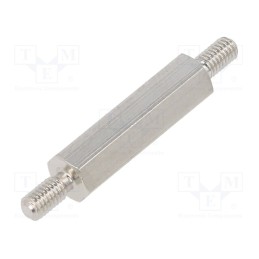 50 pcs : 414X20K - Screwed spacer sleeve, 20mm, Ext.thread: M3, hexagonal, brass
