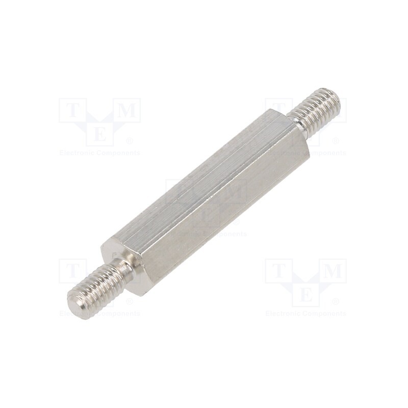 50 pcs : 414X20K - Screwed spacer sleeve, 20mm, Ext.thread: M3, hexagonal, brass