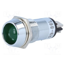 10 pcs : R9-86L-01-12GREEN - Indicator: LED, recessed, green, 12VDC, Ø14.2mm, IP40, brass