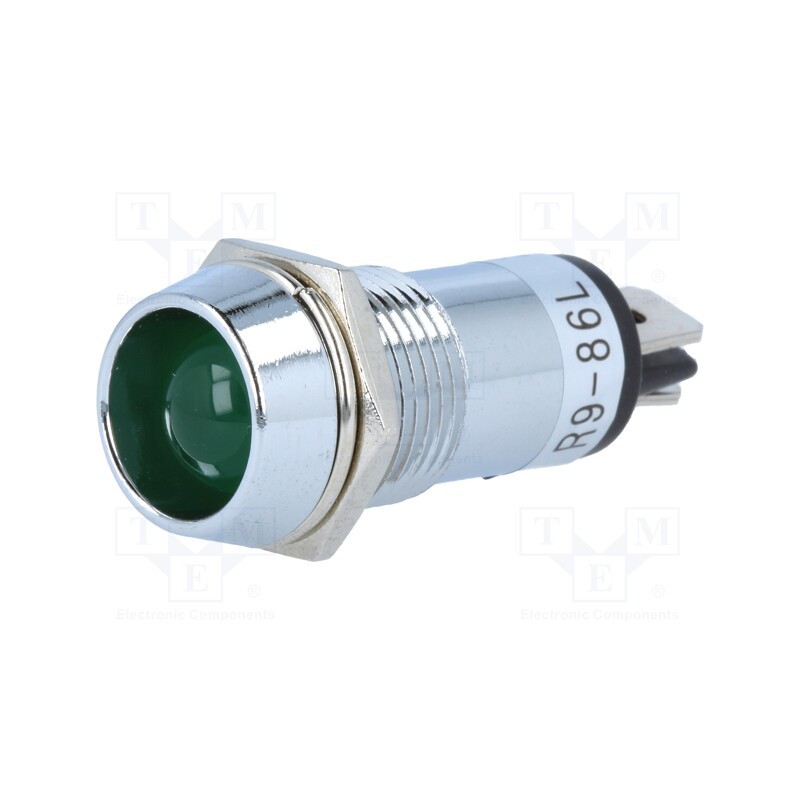 10 pcs : R9-86L-01-12GREEN - Indicator: LED, recessed, green, 12VDC, Ø14.2mm, IP40, brass