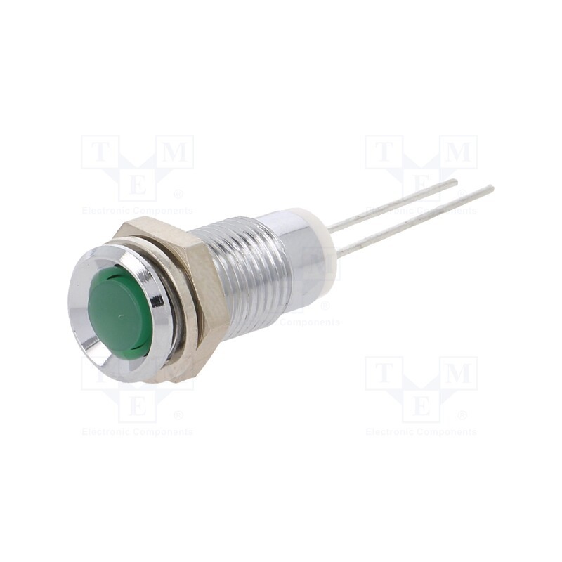 10 pcs : M.5030G - Indicator: LED, prominent, green, Ø8mm, for PCB, brass, ØLED: 5mm