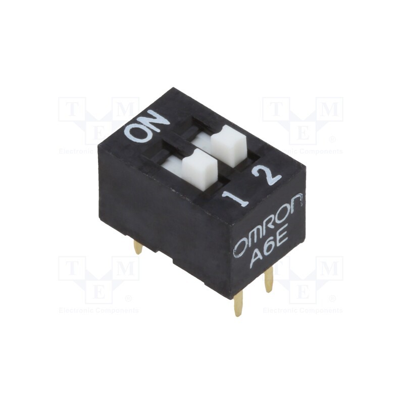 10 pcs : A6E2104N - Switch: DIP-SWITCH, Poles number: 2, ON-OFF, 0.025A/24VDC, Pos: 2