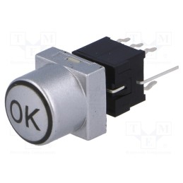 10 pcs : PB61302BL-3-108 - Switch: keypad, OK, Pos: 2, DPDT, 0.1A/30VDC, silver, LED, green, THT