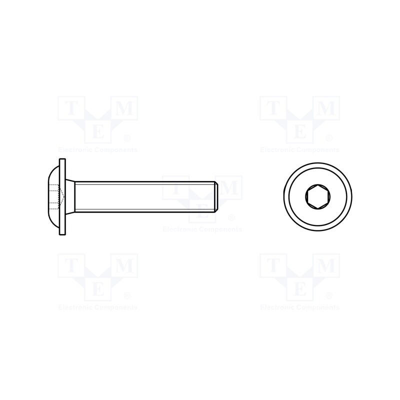 500 pcs : K5X8/ISO7380-2-A2 - Screw, with flange, M5x8, 0.8, Head: button, hex key, HEX 3mm