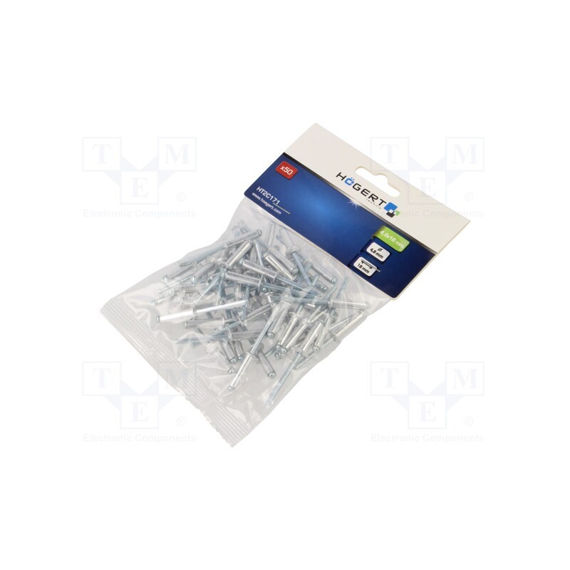 10 pcg : HT2C171 - Rivet, aluminium, Rivet diam: 4.8mm, L.rivet: 18mm, 50pcs.