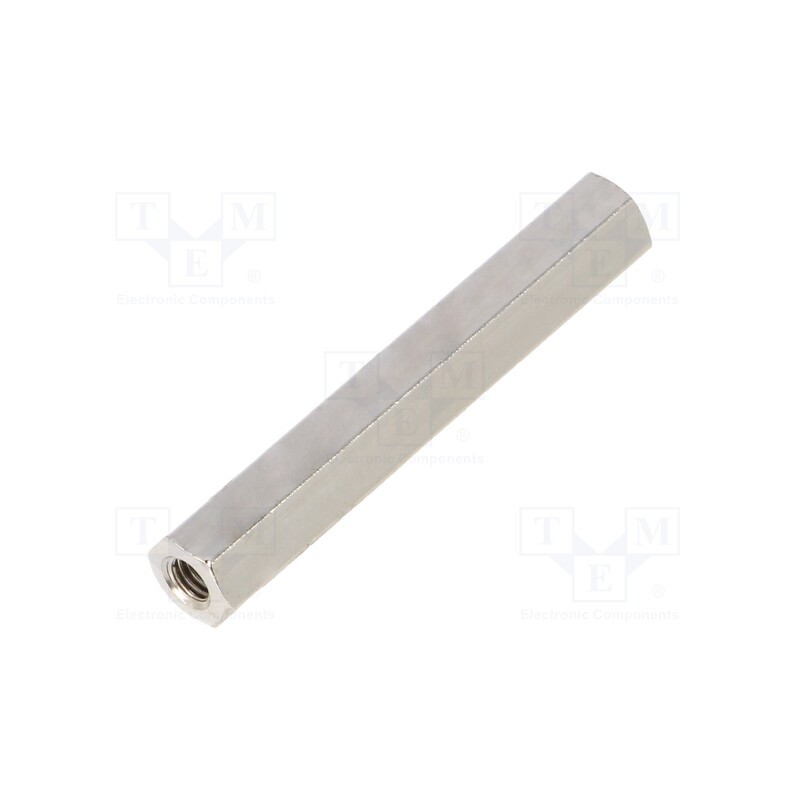 50 pcs : 114X35 - Screwed spacer sleeve, 35mm, Int.thread: M3, hexagonal, brass