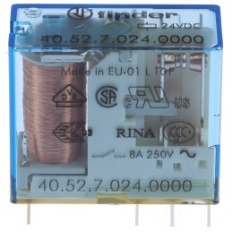 1 pcs - Finder PCB Mount Power Relay, 24V dc Coil, 8A Switching Current, DPDT