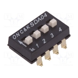 10 pcs : SDA04H1SBD - Switch: DIP-SWITCH, Poles number: 4, OFF-ON, 0.025A/24VDC, Pos: 2