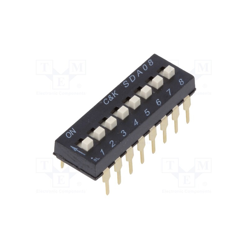 10 pcs : SDA08H1BD - Switch: DIP-SWITCH, Poles number: 8, ON-OFF, 0.025A/24VDC, Pos: 8