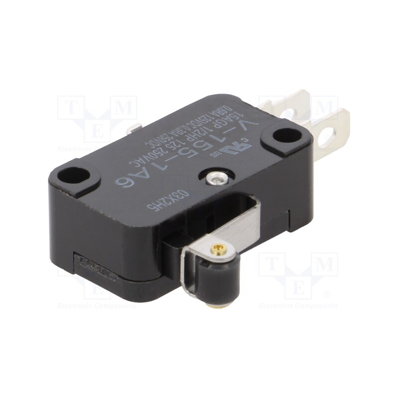 10 pcs : V1551A6 - Microswitch SNAP ACTION, 15A/250VAC, with lever (with roller)