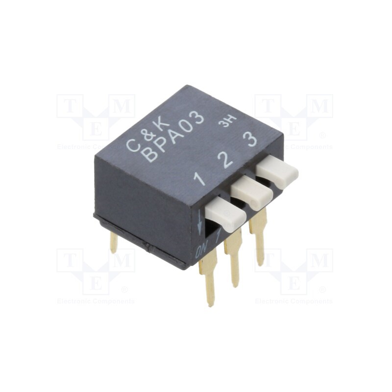 10 pcs : BPA03B - Switch: DIP-SWITCH, Poles number: 3, ON-OFF, 0.025A/24VDC, Pos: 2