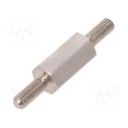 50 pcs : 415X12 - Screwed spacer sleeve, 12mm, Ext.thread: M3, hexagonal, brass