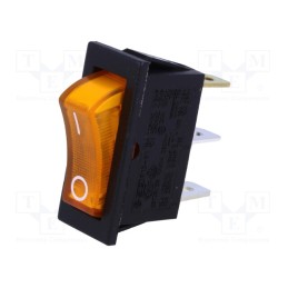 10 pcs : R13-91B-01-BY-2D-N-2 - ROCKER, SPST, Pos: 2, ON-OFF, 10A/250VAC, yellow, neon lamp, 250V