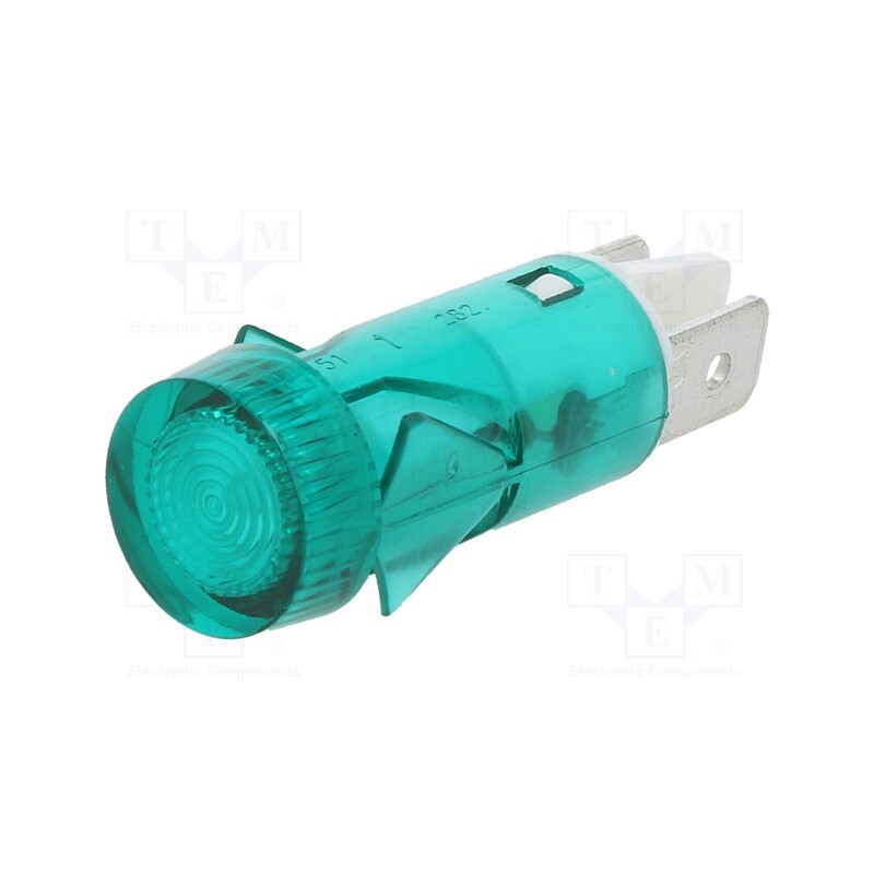 10 pcs : C282000NAD - Indicator: with neon lamp, flat, green, 230VAC, Cutout: Ø12mm