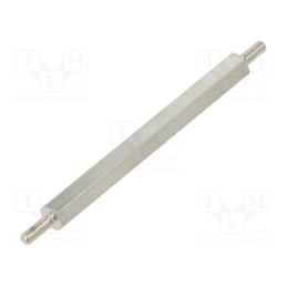 50 pcs : 414X35 - Screwed spacer sleeve, 35mm, Ext.thread: M3, hexagonal, brass