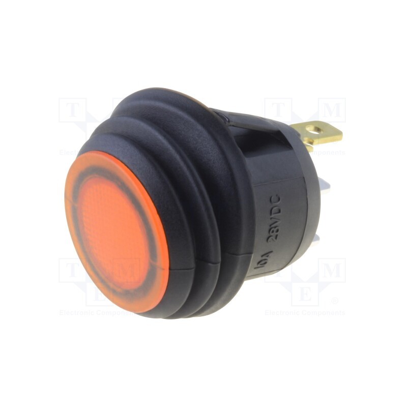 10 pcs : R13-112B8F-02-BYNN-0A-L2 - ROCKER, SPST, Pos: 2, OFF-(ON), 10A/28VDC, yellow, IP65, LED, 50mΩ