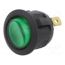 10 pcs : RA1-1A-DC-2-GL - ROCKER, SPST, Pos: 2, ON-OFF, 20A/14VDC, green, LED, Rcont max: 50mΩ