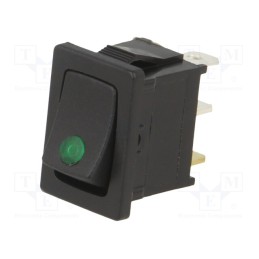 10 pcs : RF2-1A-DC-2-GL - ROCKER, SPST, Pos: 2, ON-OFF, 16A/12VDC, black, LED, Rcont max: 50mΩ