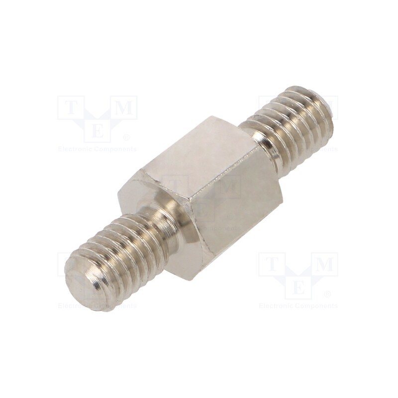 50 pcs : 418X08 - Screwed spacer sleeve, 8mm, Ext.thread: M5, hexagonal, brass