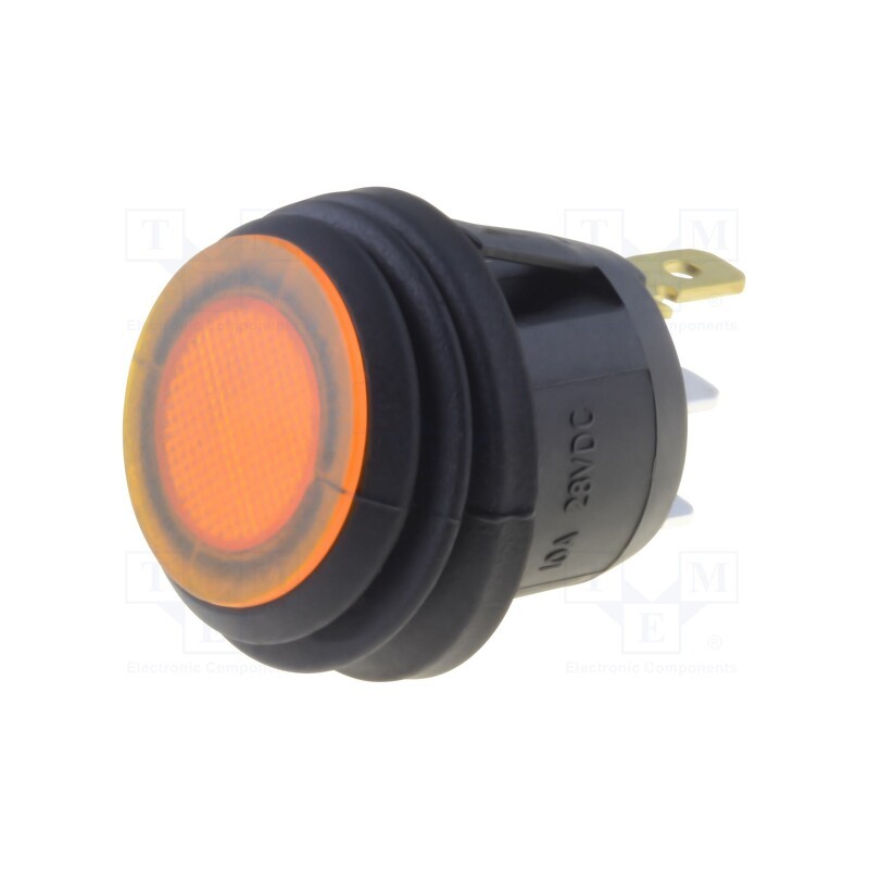 10 pcs : R13-112B8W-02-BYNN-0A-L2 - ROCKER, SPST, Pos: 2, ON-OFF, 10A/24VDC, yellow, IP65, LED, 50mΩ