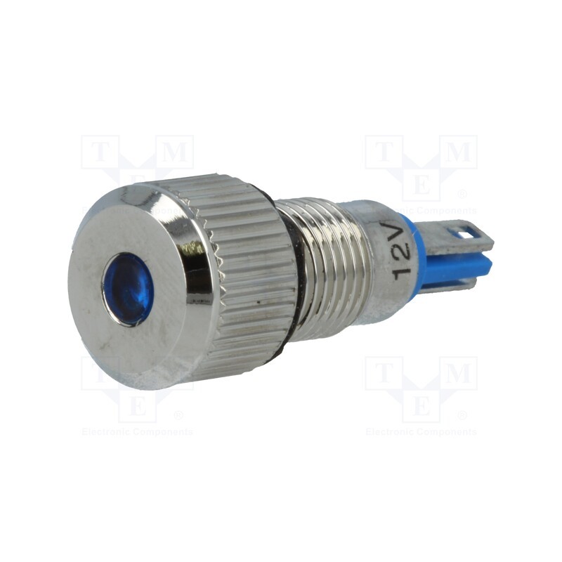 10 pcs : GQ8F-D/B/12 - Indicator: LED, flat, blue, 12VDC, Ø8mm, IP67, for soldering, brass