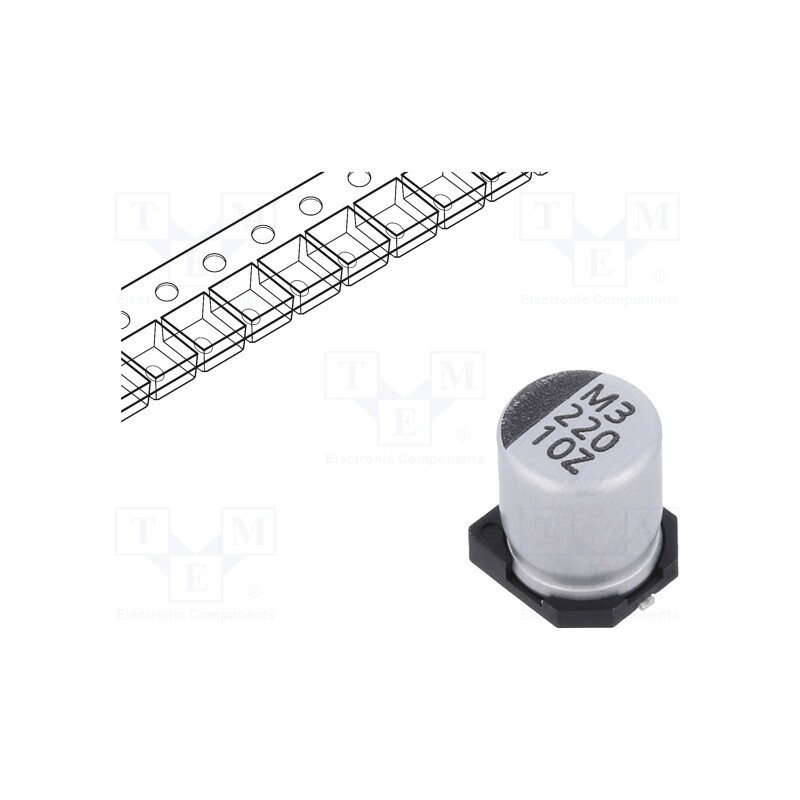 50 pcs : ZSC00BM2211AARL - Capacitor: electrolytic, low ESR, SMD, 220uF, 10VDC, Ø6.3x7.7mm