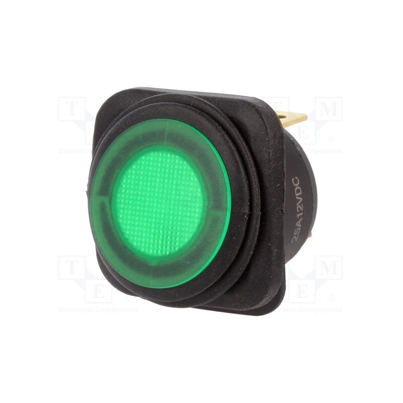 10 pcs : R13-203B84-01-BGGN1 - ROCKER, SPST, Pos: 2, ON-OFF, 25A/12VDC, green, IP65, LED, 12VDC, 50mΩ