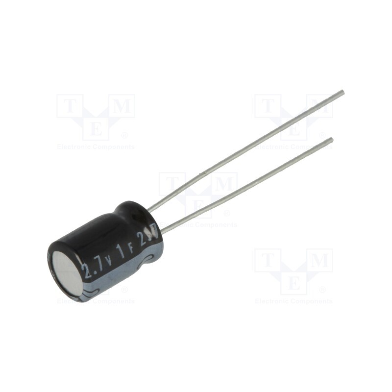 10 pcs : JUWT1105MCD - Supercapacitor, THT, 1F, 2.7VDC, ±20%, Body dim: Ø6.3x9mm, 4Ω, EDLC