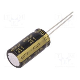 10 pcs : EEUFM1E681 - Capacitor: electrolytic, low ESR, THT, 680uF, 25VDC, Ø10x20mm, ±20%