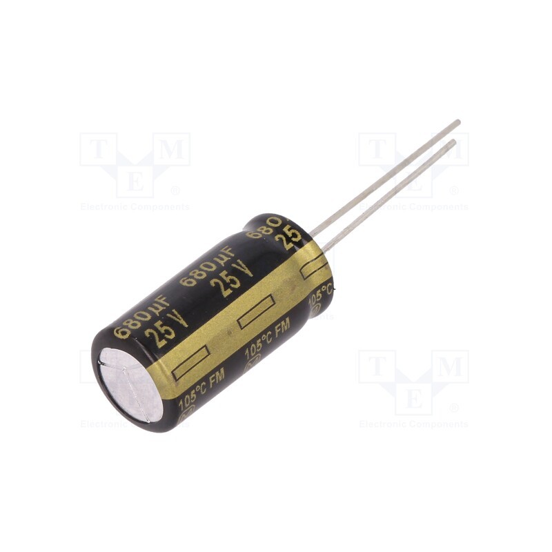 10 pcs : EEUFM1E681 - Capacitor: electrolytic, low ESR, THT, 680uF, 25VDC, Ø10x20mm, ±20%
