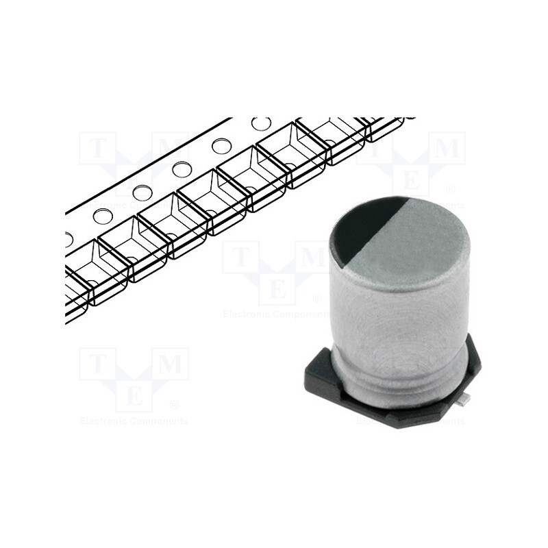 50 pcs : RC0J107M6L005VR - Capacitor: electrolytic, SMD, 100uF, 6.3VDC, Ø6.3x5.3mm, ±20%
