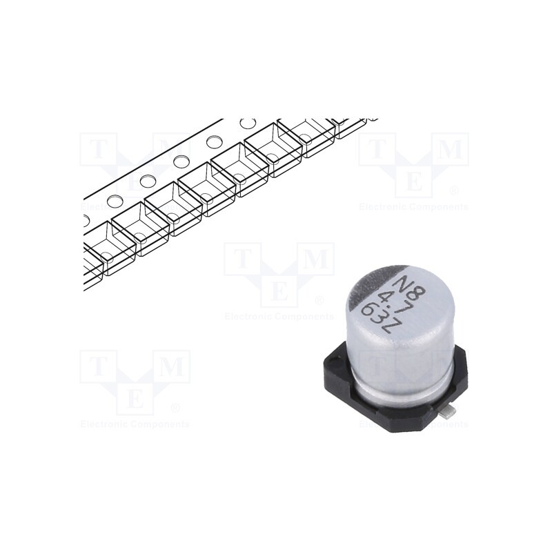 50 pcs : ZSC00AC4R71JARL - Capacitor: electrolytic, low ESR, SMD, 4.7uF, 63VDC, Ø5x5.7mm, ±20%