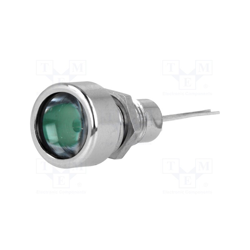 10 pcs : SDML082 - Indicator: LED, flat, green, Ø8.2mm, IP67, for PCB, brass, ØLED: 5mm