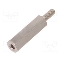 50 pcs : 215X20 - Screwed spacer sleeve, 20mm, Int.thread: M3, Ext.thread: M3, brass