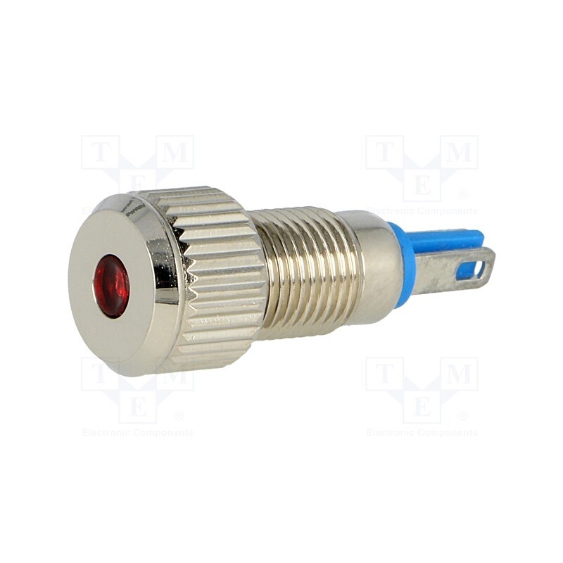 10 pcs : GQ8F-D/R/12 - Indicator: LED, flat, red, 12VDC, Ø8mm, IP67, for soldering, brass