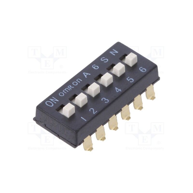 10 pcs : A6SN6104 - Switch: DIP-SWITCH, Poles number: 6, ON-OFF, 0.025A/24VDC, Pos: 2