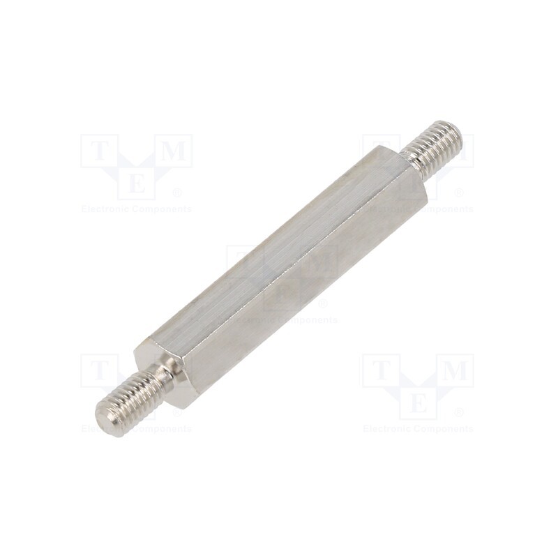 50 pcs : 414X25K - Screwed spacer sleeve, 25mm, Ext.thread: M3, hexagonal, brass