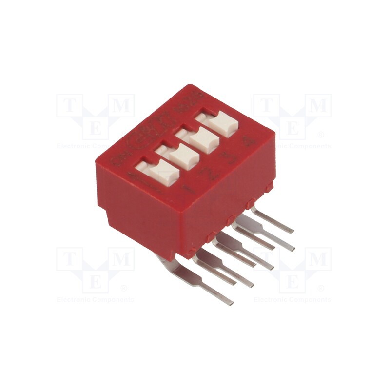 10 pcs : BD04AV - Switch: DIP-SWITCH, Poles number: 4, OFF-ON, 0.025A/25VDC, Pos: 2
