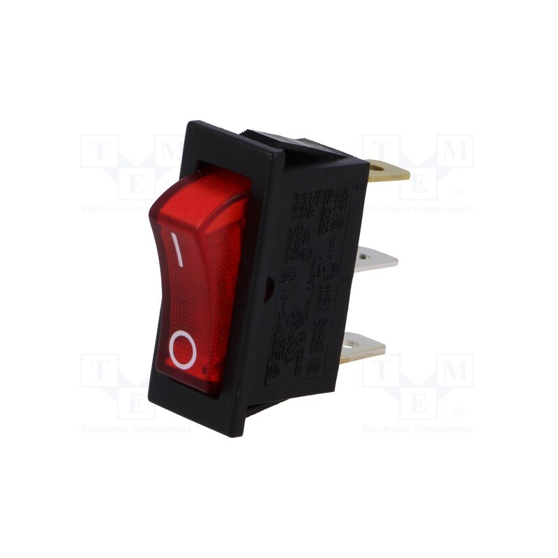 10 pcs : R13-91B-01-BR-2D-N-2 - ROCKER, SPST, Pos: 2, ON-OFF, 10A/250VAC, red, neon lamp, 250V, 50mΩ