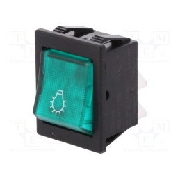 10 pcs : C1553ALMBG31077W - ROCKER, DPST, Pos: 2, ON-OFF, 16A/250VAC, green, neon lamp, 250V